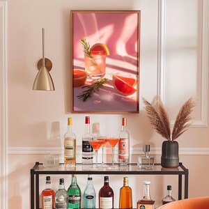 Gin and Grapefruit Digital Print - Pink Cocktail Art Print - Bar Decor