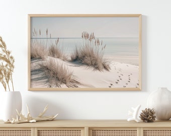 Footprints in the Sand - Minimalist Beach Digital Print - Neutral Coastal Wall Art Decor