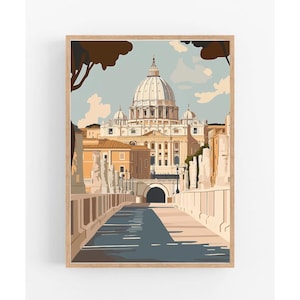 Vatican City Digital Art Print | St. Peter’s Basilica Wall Decor | Rome Travel Poster | European Landmark Print | Modern Classic Art
