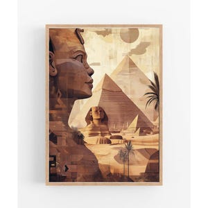 Egyptian Digital Art Print | Ancient Egypt Pyramids & Sphinx Wall Decor | Pharaoh Portrait Printable | Travel History Home Art