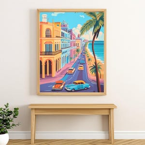 Décoration murale South Beach Miami | Impression de voiture rétro colorée | vintage Miami Ocean Drive en téléchargement numérique | Décoration de plage tropicale