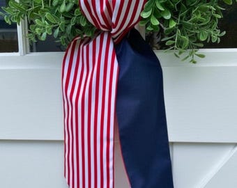 Red White Blue Patriotic Wreath Sash: Americana Decor