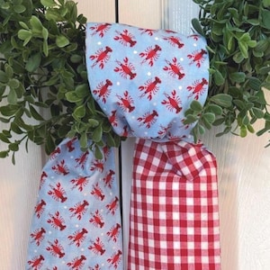 Red White & Blue Lobster Wreath Sash: Reversible Cotton Nautical Decor