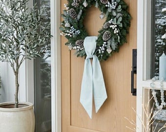 Soft Christmas Wreath Sash Ice Blue Shimmer Handmade Winter Front Door Holiday Decor