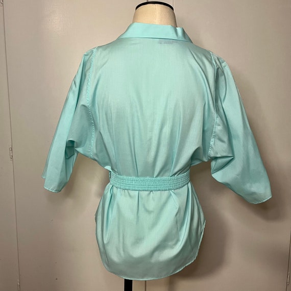 Vintage Pat Fashions Teal Belted Button Up Blouse - image 4