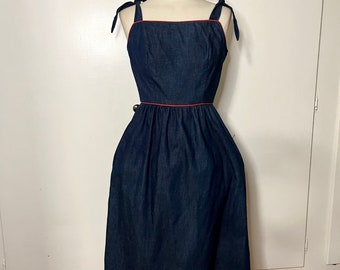 Vintage 70s Denim Knee Length A Line Dress