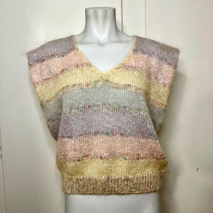 Vintage 80s Jeanne Pierre Speckled Pastel Mohair Striped Sweater Vest