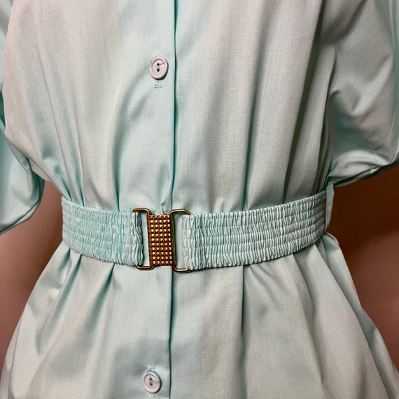 Vintage Pat Fashions Teal Belted Button Up Blouse - image 2
