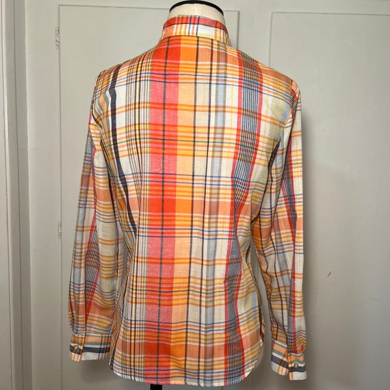 Vintage 70s Sears Orange Plaid Button Up Blouse - image 2