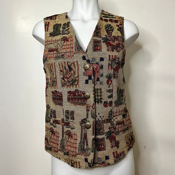 Vintage 90s Woolrich Tapestry Farm Garden Vest