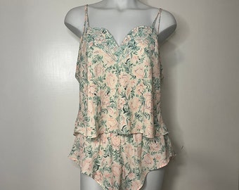 Vintage 80s/90s Victorias Secret Gold Label Floral Double Strap Lingerie Pajama Set