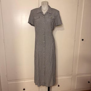 Vintage 80s/90s CDC Petites Black White Gingham Button Up Collared Dress
