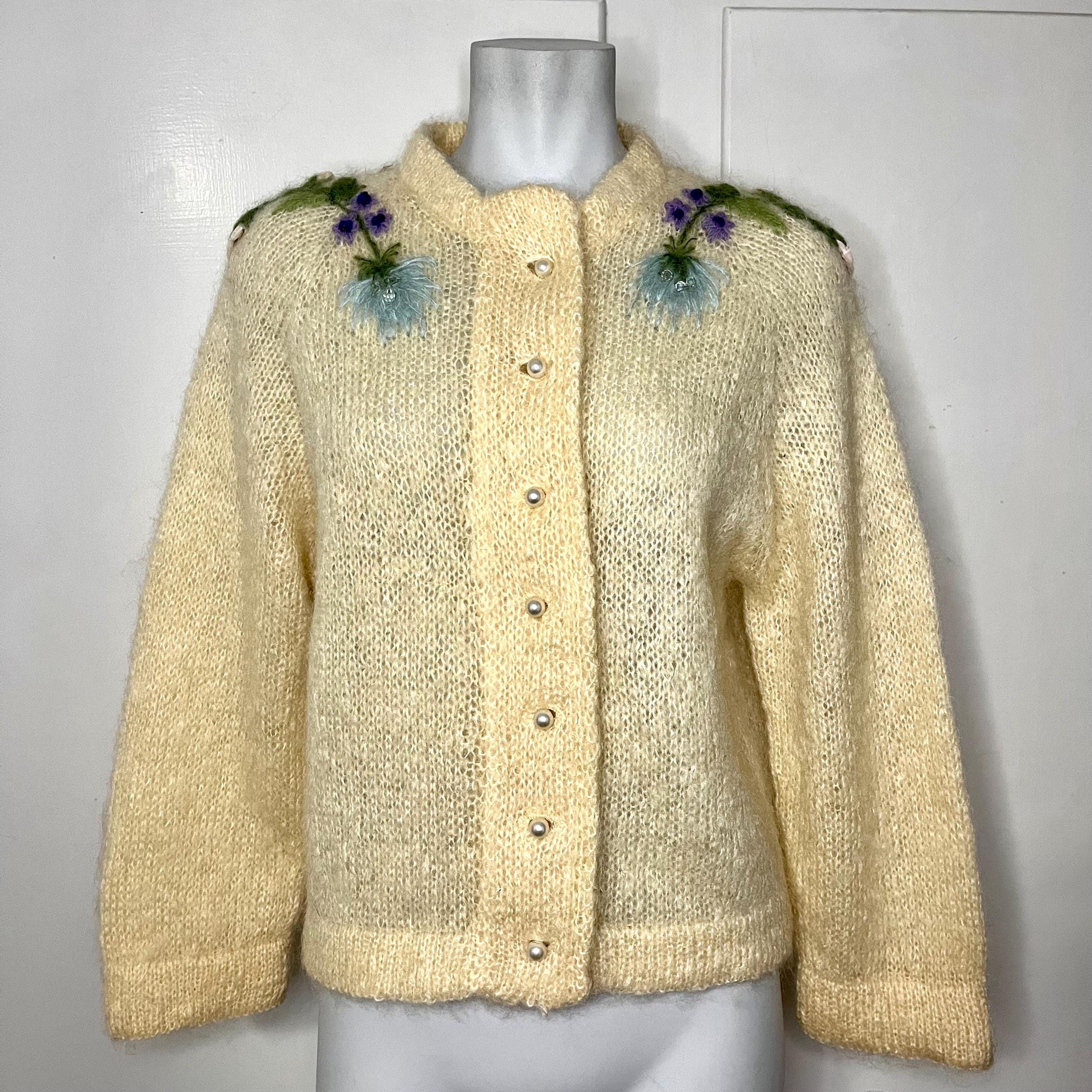 Vintage 50s 60s Mohair Wool Cardigan Sweater Sportswear