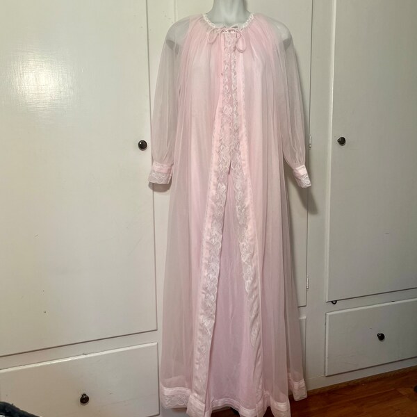 Vintage Miss Elaine Gold Label Pale Pink Nachthemd Peignoir Set