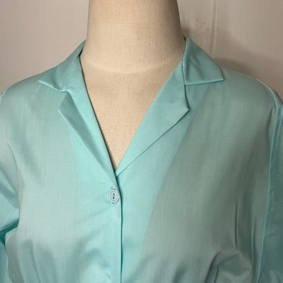 Vintage Pat Fashions Teal Belted Button Up Blouse - image 3
