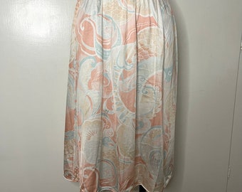Vintage 70s Vanity Fair Pastel Paisley Print Knee Length Slip Skirt Size Large