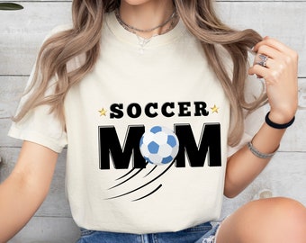 T-shirt de maman de football, imprimé ballon et étoiles, t-shirt aux couleurs confortables, cadeau pour la fête des mères, cadeau de chemise de maman de football