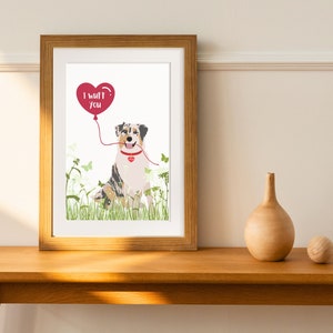 Australian Shepherd Dog Printable Valentines Greeting Card, Australian Shepherd Digital Download, Aussie Shepherd Printable, I Love You