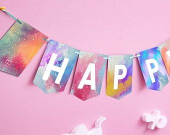 Watercolor Splash Mothers Day Printable Banner, Multicolour Happy Mother's Day Bunting, Paint Splatter Design, Instant Download Banner