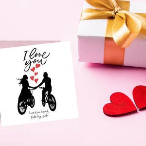AMOUREUX à vélo, Saint-Valentin, numérique, Téléchargement instantané, Imprimable, Format carré, Carte d'amour, Pour lui et elle, côte à côte, Couple amoureux