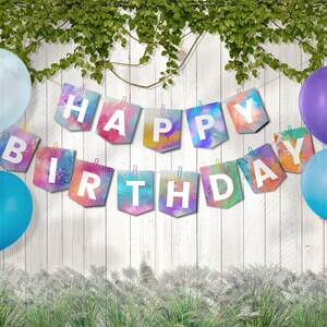 Printable Rainbow Paint Splash Birthday Banner, Rainbow Watercolor ...