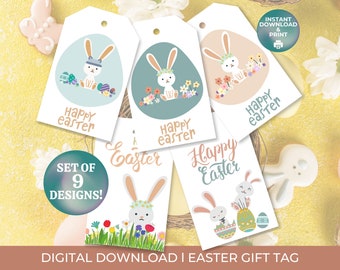 Lindo conejito de Pascua pastel IMPRIMIBLE Conjunto de etiquetas de regalo de Pascua, Etiquetas de bolsa de regalo de conejito colorido, Etiquetas de cesta de regalo de Pascua descarga digital