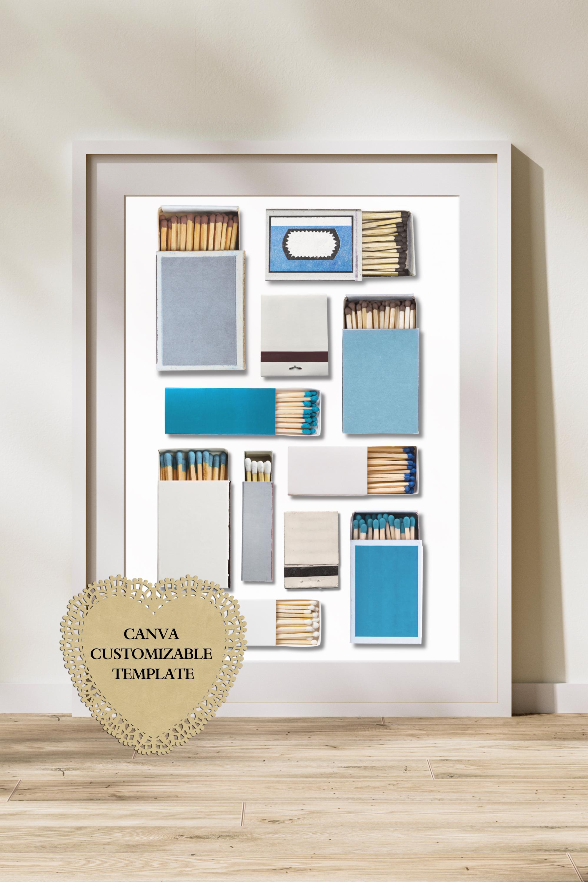 Blue & Cream Matchbook Art Canva Template | Blank | Digital Download ...