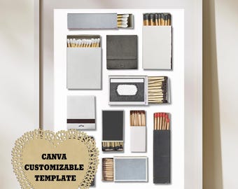 Black & White| Matchbook Art Canva Template|Blank| Digital Download|Custom Matches | Personalized Digital Matchbook Gift|