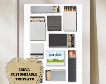 Black & White + Polaroid Picture| Matchbook Art Canva Template|Blank| Digital Download|Custom Matches | Personalized Digital Matchbook Gift|