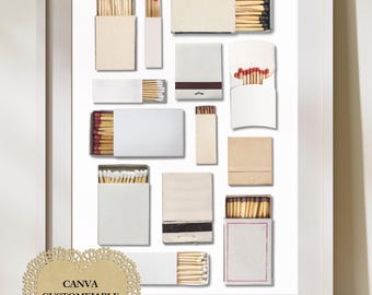 Cream/White Matchbook Art Canva Template | Blank | Digital Download | Custom Matches | Personalized Digital Matchbook Gift