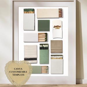 Green Neutral | Matchbook Art Canva Template | Blank | Digital Download | Custom Matches | Personalized Digital Matchbook Gift |Cream White