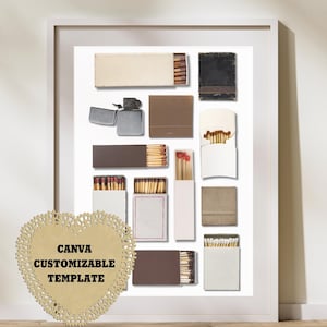 Brown/neutral + Lighter Customizable Matchbook Art Canva Template |Blank Digital Download| Custom|Personalized Digital Gift|Cream white