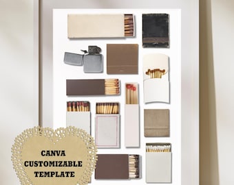 Brown/neutral + Lighter Customizable Matchbook Art Canva Template |Blank Digital Download| Custom|Personalized Digital Gift|Cream white