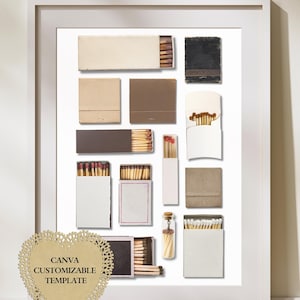 Brown/neutral| Matchbook Art Canva Template | Blank | Digital Download | Custom Matches | Personalized Digital Matchbook Gift| Cream white