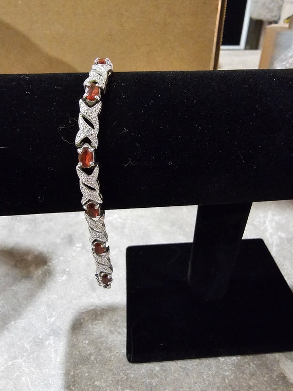 Sterling Silver and Garnet Bracelet - image 2