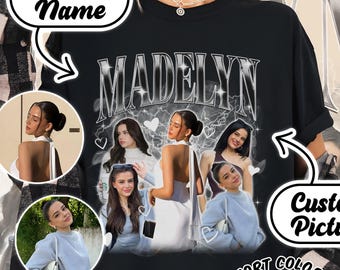ガールフレンドのカスタムブートレッグTシャツ、独身パーティーシャツ、彼へのバレンタインギフト、90年代ガールフレンドの顔写真入りカスタムTシャツ、誕生日プレゼント