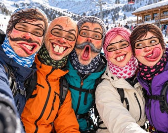 Masque de ski Crazy Face, cagoule amusante pour l'hiver, masque de ski/snowboard original, déguisement amusant pour les vacances au ski, cadeau humoristique pour les passionnés de ski