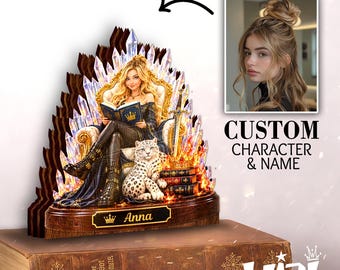 Bloc en bois personnalisé pour passionnée de lecture, portrait personnalisé d'une lectrice, décoration féerique royale, étagère en cristal