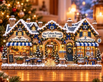 Bloc de bois personnalisé pour les fêtes juives, décoration de village de Hanoukka, boutique de cuisine et de poterie Latke, souvenir de famille personnalisé, cadeau juif