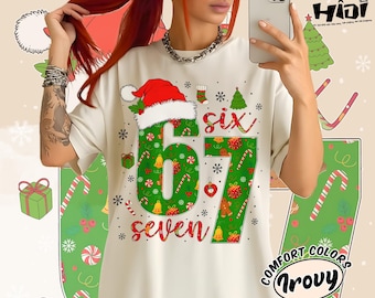 Koszulka świąteczna Six Seven 67, zabawny świąteczny mem, zabawna świąteczna bluza rodzinna, sweter z memem Six Seven, koszulka Wesołych Świąt