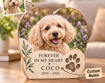 Bloc de bois personnalisé avec photo de votre animal de compagnie, décoration commémorative personnalisée pour chien, souvenir « À jamais dans mon cœur », cadeau souvenir pour animal de compagnie