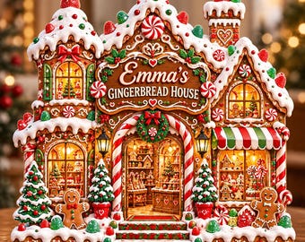 Gingerbread House Wooden Block, Custom Name Christmas Candy Shop, Gingerbread Village Decor, Christmas Shelf Decor, Holiday Gift