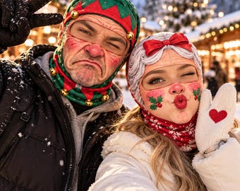 Cagoule de ski de Noël, masque humoristique Père Noël, lutin et renne, masque de snowboard d'hiver, déguisement de groupe pour un séjour au ski, cadeau de Noël original