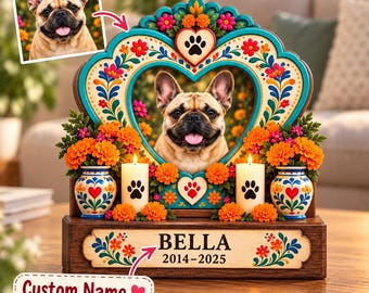 Bloc commémoratif en bois personnalisé pour animaux de compagnie, souvenir photo personnalisé pour le Jour des Morts, décoration d'offrande pour animaux, cadeau Día de Muertos