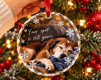 Ornement en verre personnalisé avec photo d'animal de compagnie, souvenir photo de chien personnalisé, ornement avec texte personnalisé, cadeau pour amoureux des chiens
