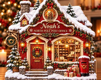 Decoración de oficina de correos del Polo Norte, bloque de madera personalizado para pueblo navideño, cartas a Papá Noel, centro de mesa navideño, decoración de estantes de invierno