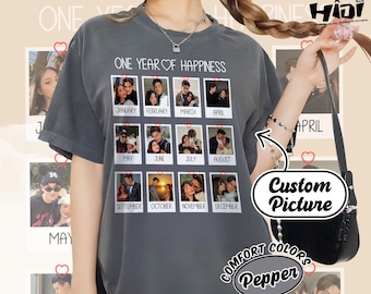 Personalisiertes Shirt zum 1.Jahrestag, Benutzerdefiniertes Foto-Verlobungsshirt, Jahrestagsgeschenk für Ihn Sie, Hochzeitstaggeschenk