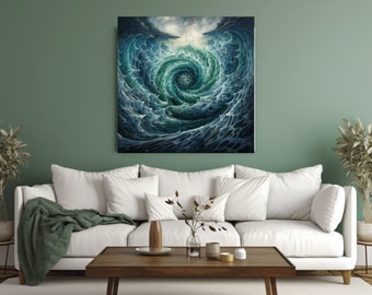 Oceanische golfspiraal - digitale kunstprint