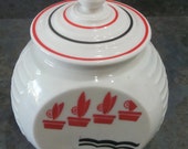 Vintage Hocking Vitrock Glass Flower Pot Design Grease Jar 1940 Era