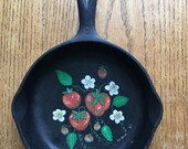 No 3 Wagner Ware Skillet 6 1 2 Inch with Hand Painted Strawberries